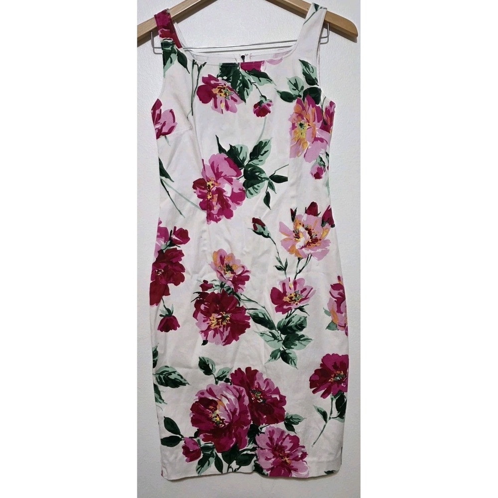 Dolce Gabbana Peony Floral Print Midi Dress 42 Sheath Fitted Sleeveless Zip Up